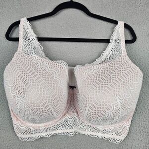 Cacique 42G Balconette Bra Lace Overlay Pink White Underwire Full Coverage